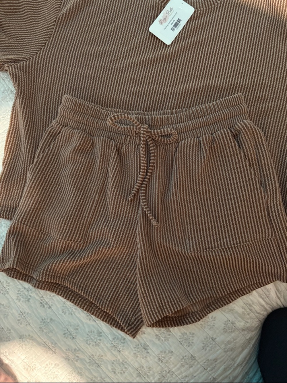 Zenana Outfitters Brown Waffle Knit Short Set - Picture 3 of 6